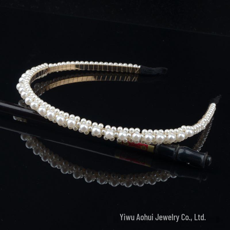 Handwoven Faux Pearl Headband & Bow Hair Clip Set for Brides