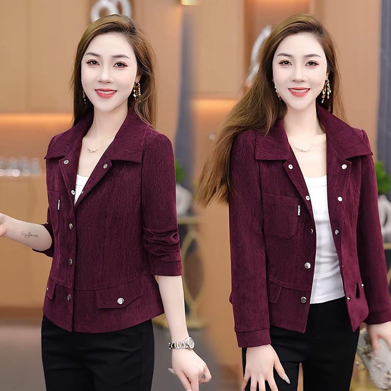 

Women s Spring Style Brown Corduroy Casual Lapel Jacket Large фіолетовий