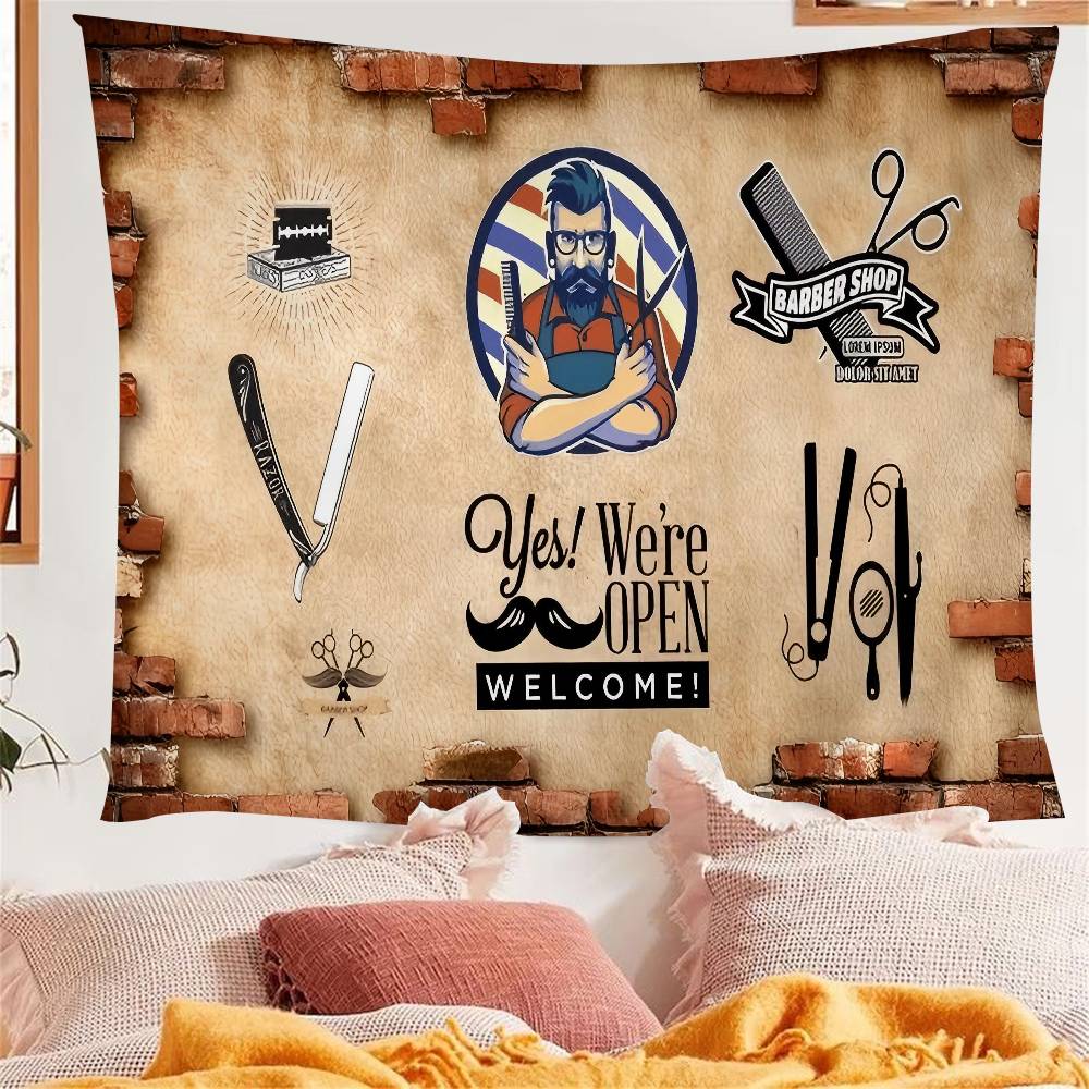 Vintage Barber Shop Welcome Hippie Wall Hanging Tapestries Bohemian Wall Tapestries Mandala INS Home Decor