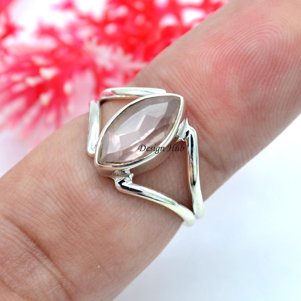 Rose Quartz Gemstone Statement Ring For Christmas 925 Sterling Silver Handmade Jewelry