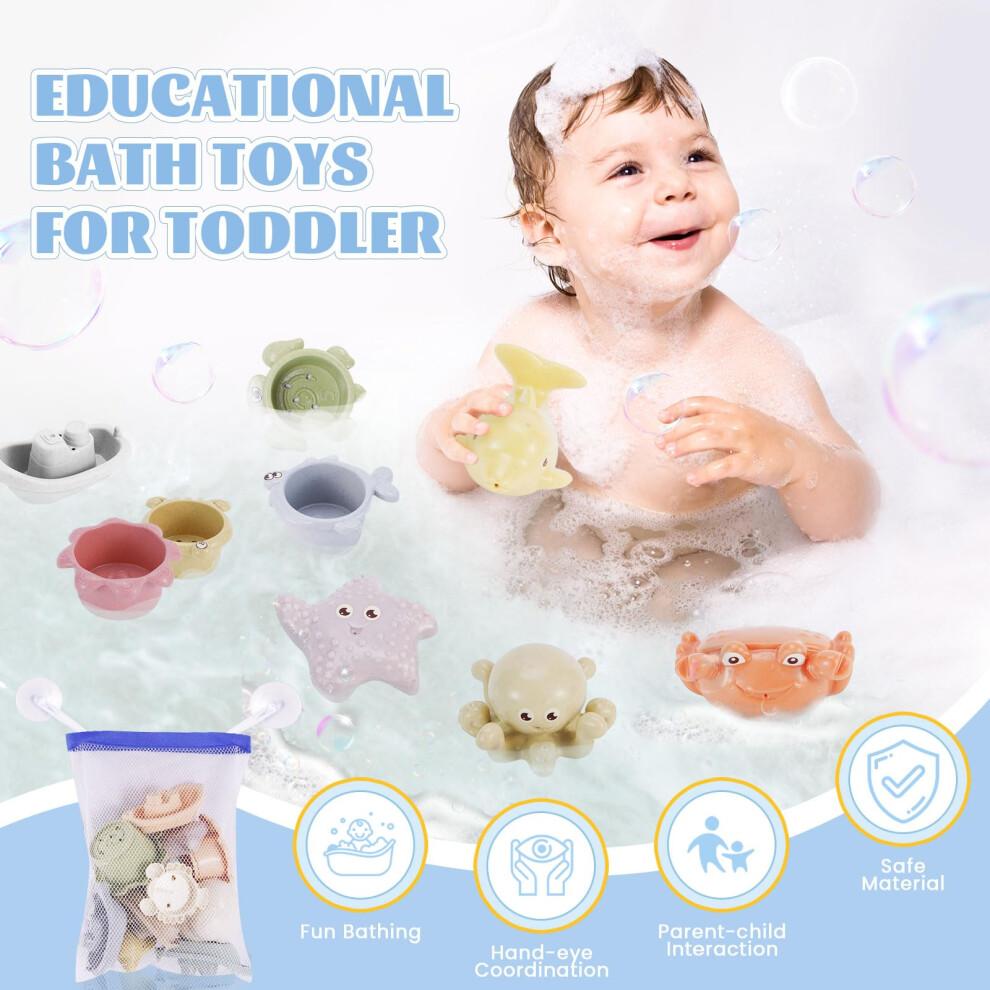 Chinloca Baby Badespielzeug für 1-3 Jährige, Kinder Kleinkind Schimmelfrei Wasserspiel Pool Spielzeug, Bade Wasserspielzeug mit Badebooten/Stapelbechern/Spritzern