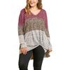 Women's V-neck Leopard Print Contrast Stitching Long-sleeved T-shirt Top
