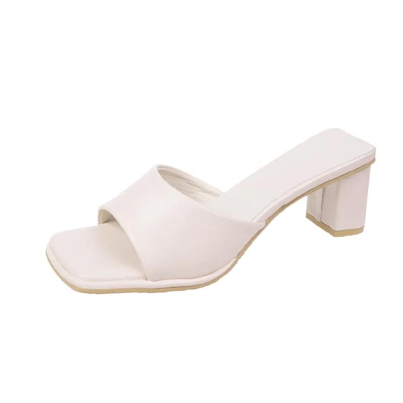 Fashion Summer New Women's Solid Color Candy Color Thick Heel Square Head Open Toe Sandals