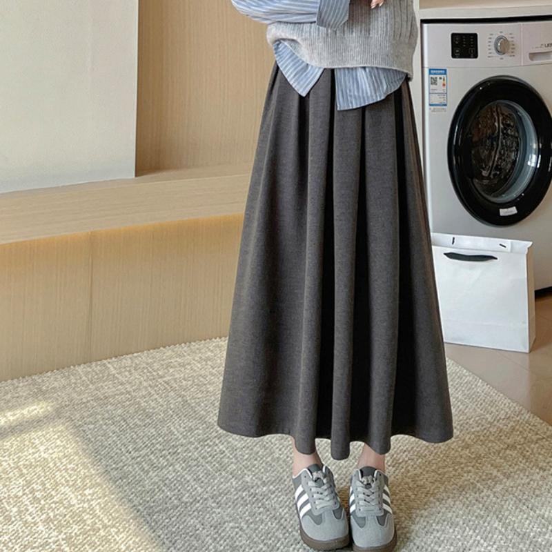 Woolen Pleated Skirt Autumn and Winter New Style Larger Size High Waist Slimming A-line Long Skirt with Large Winter Skirt