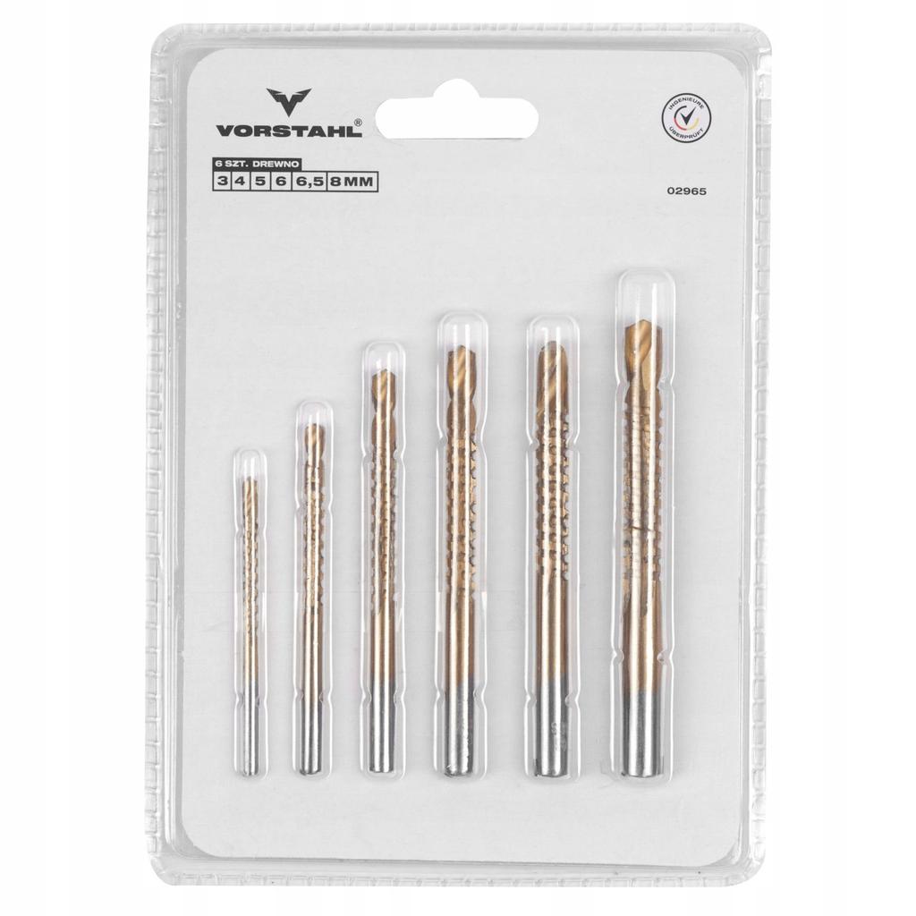 Set of 6 Vorstahl wood milling drill bits 3-8mm