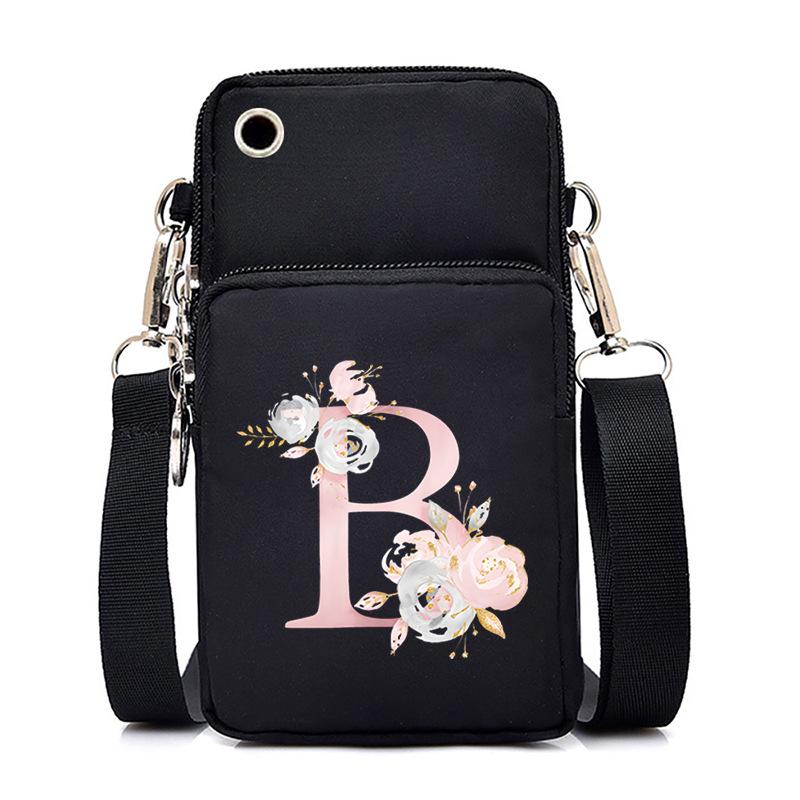 Letter Printing Black Oblique Span Bag Casual Portable Multi-Function Mobile Phone Bag