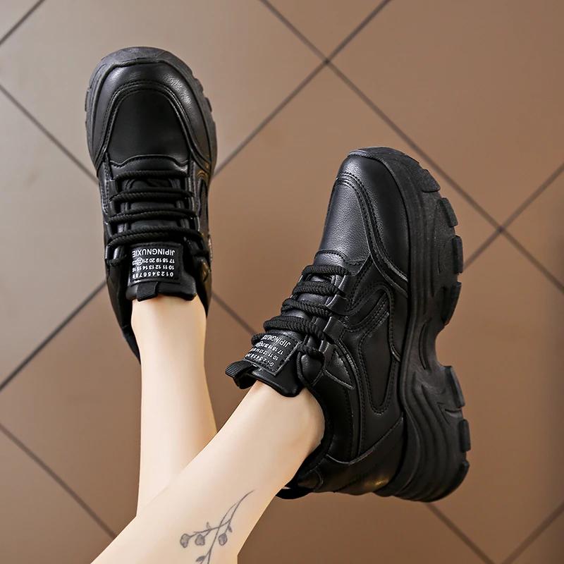 Spring and Autumn Casual Fashion Round-toe Thick-soled Vulcanized Shoes Solid Color Non-slip Wear-resistant Simple Running Shoes