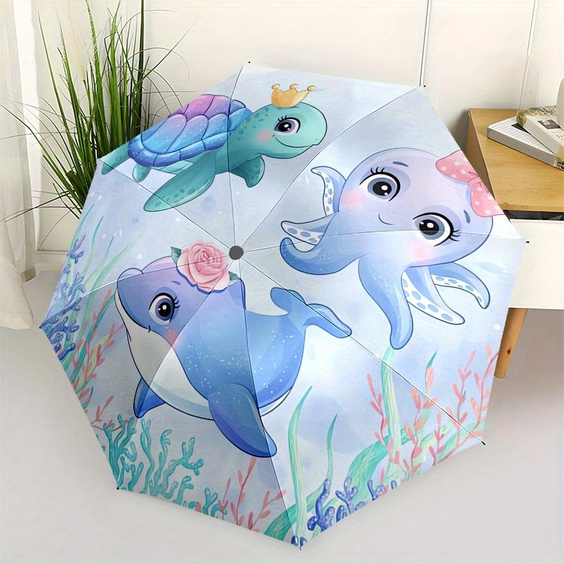 

Sea creatures,Ocean friends Automatic Folding Umbrella Simple 8 Rib Design, Bright Cartoon Pattern, Durable Iron Frame, Suitable For Travel
