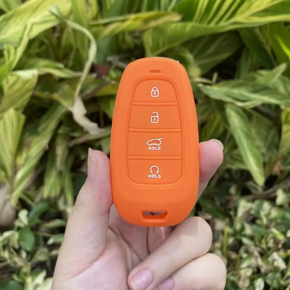 4 Buttons Silicone Car Fob Key Case Cover Skin Protector Shell Rubber Bag Holder for Hyundai Nexo Sonata Keychain Accessories