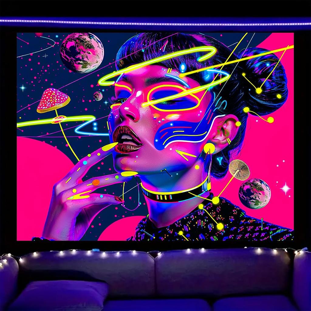 Nuxovilar UV Reactive Tapestry Flaming Scarecrow Pumpkin Scene BlackLight Tapestries Cool UV Black Light Halloween Horror Tapest