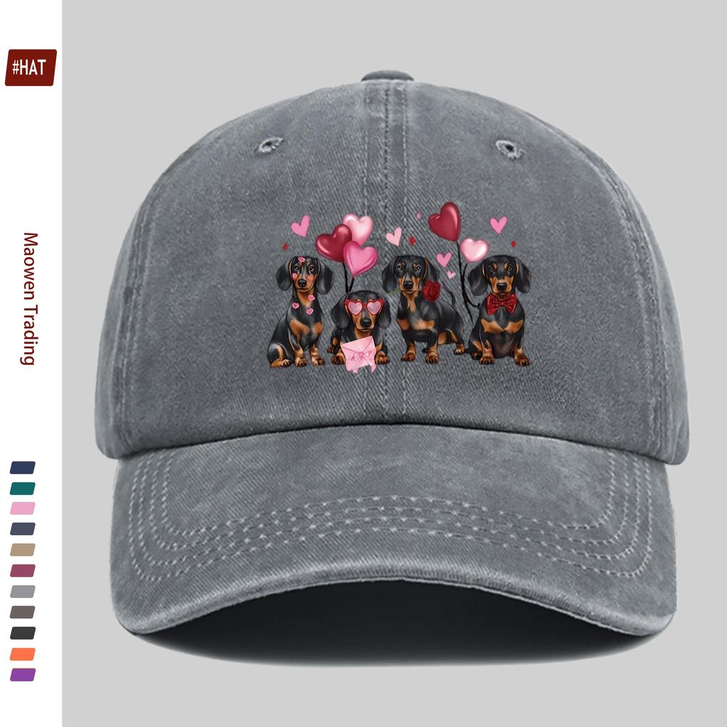 Pc ValentineS Day Dachshund Pattern Printed Baseball Cap with Heart And Pet Dog Design Sun Hat Party Decor Hat Comfortable L