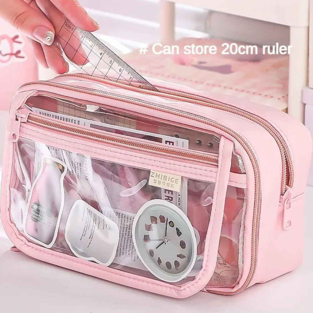 Multi-layer Transparent Pen Bag Zipper Stationery Box Transparent Pencil case  School