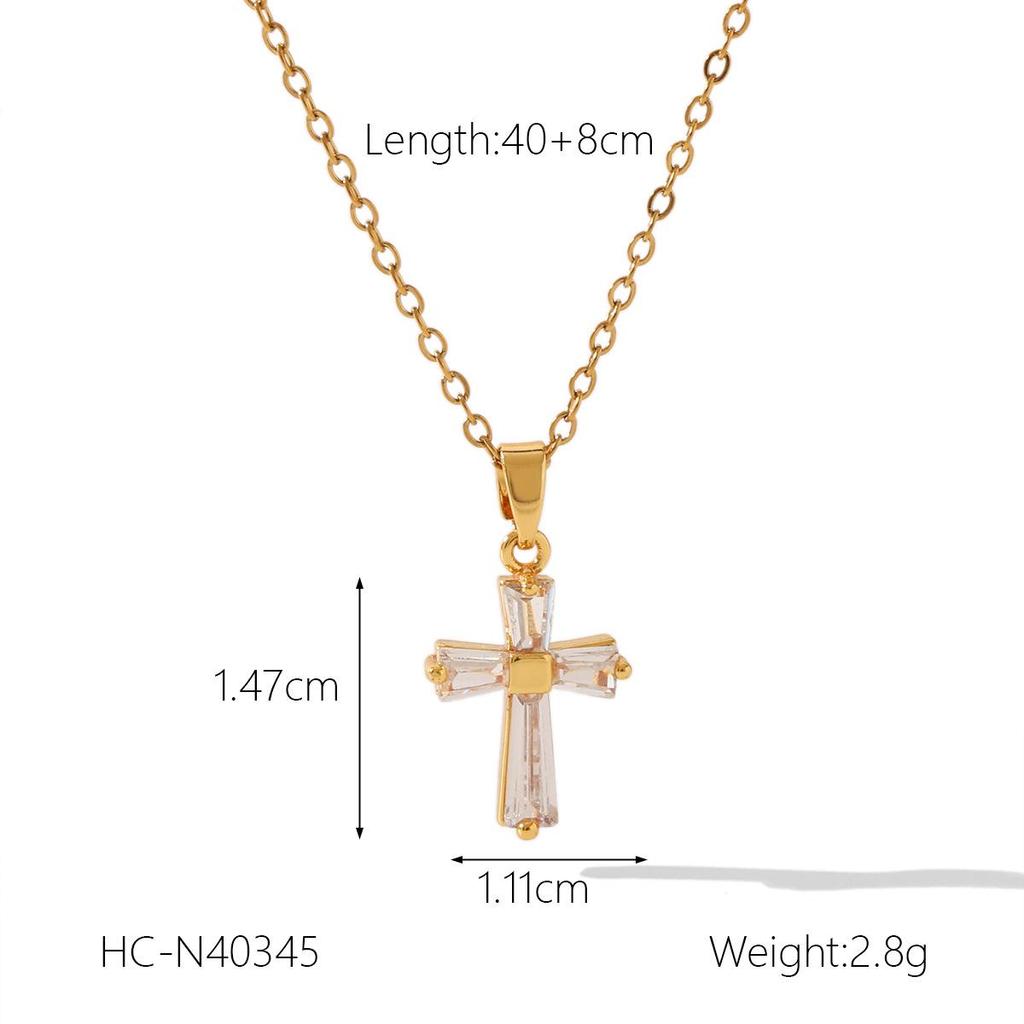 18K Gold & Zircon Cross Pendant Women's Necklace - Non-Fading Titanium Steel Choker