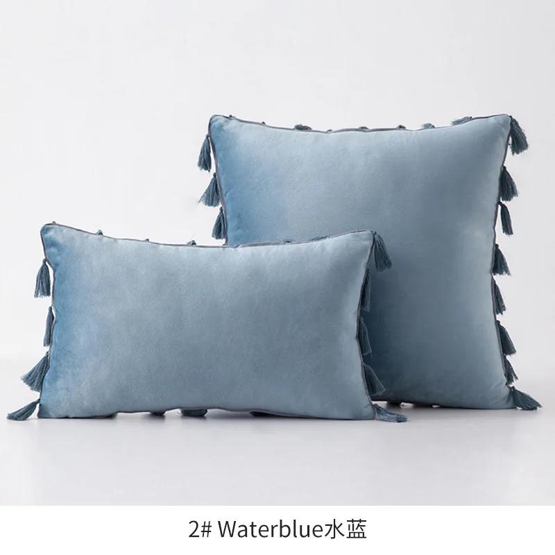 Medicci Home Velvet Soft Solid Decorative Throw Pillow Cover with Tassels Fringe Boho Accent Cushion Case for Couch Sofa Bed