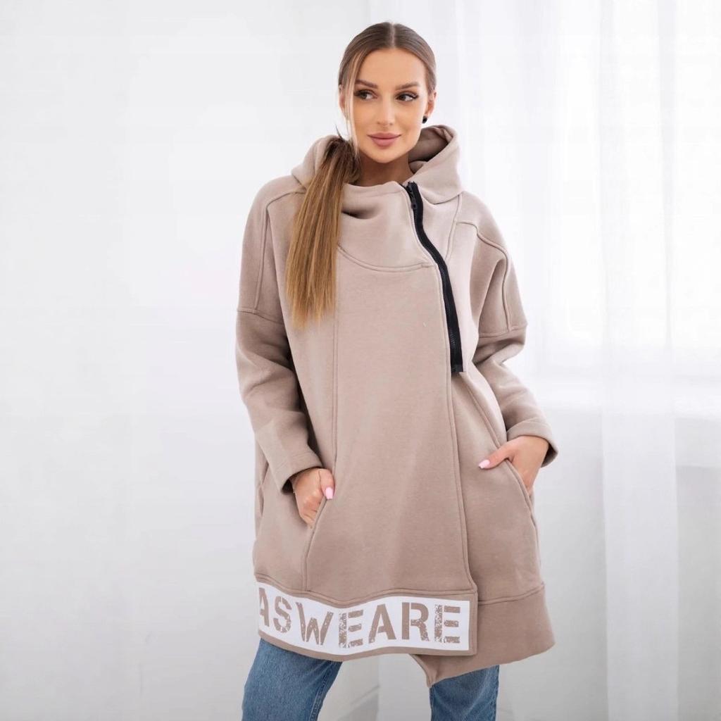 Hooded Sports Fleece Sweatshirt Casual Long-sleeved Zipper Women's Plus-size Solid Color Coat