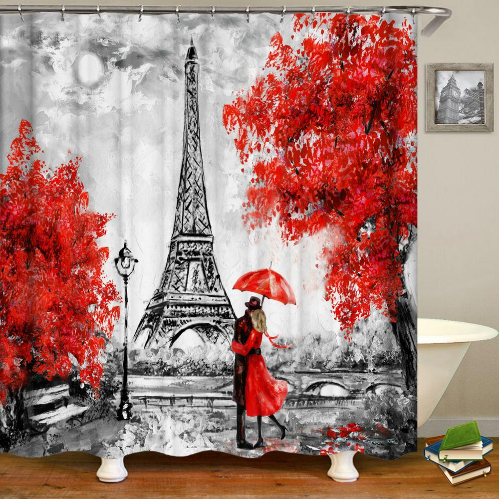 Paris Tower Paris Landskap Duschdraperier Badrum Vattentätt Badgardin Polyestertyg Badkar Badgardin 180*180cm