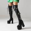 Fashion New Belt Buckle Cross Strap Elegant Black Over The Knee Boots Hot Girl Sexy Punk Style Pole Dance Fashion High Heels Shose 35-44