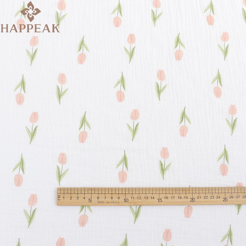 HAPPEAK Printed Tulips Muslin Woven Cotton Double Layer Gauze Fabric Textile for Baby Blanket