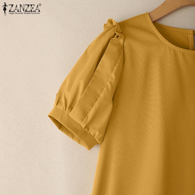 ZANZEA Women Summer Casual Round Neck Loose Short Sleeve Dress