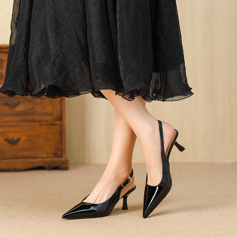 G6800-2 French patent leather bag head sandals women's summer new pointed one-word buckle strap front bag rear cool high heels