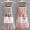 1PC Female Lovely Floral Canvas Apron Kitchen Oilproof Anti Fouling Cooking Apron with Pocket Adjustable Workwear Apron