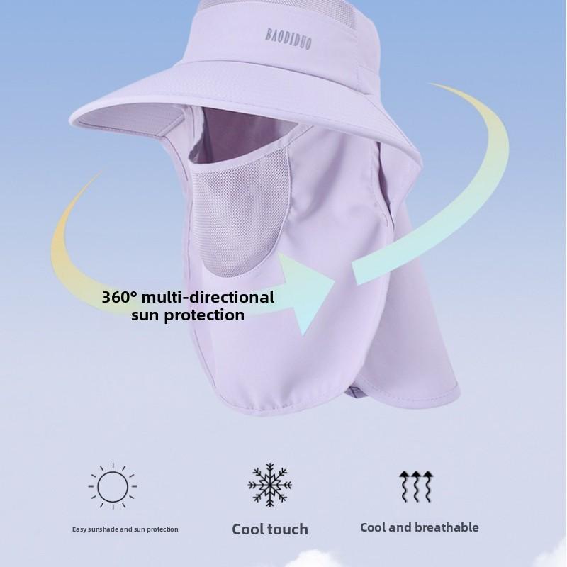 Spring/Summer Fashionable Korean Style Sun Protection Hat, Wide-brimmed Shawl, Face-covering Fisherman Hat with Ponytail Hole for Sun Protection
