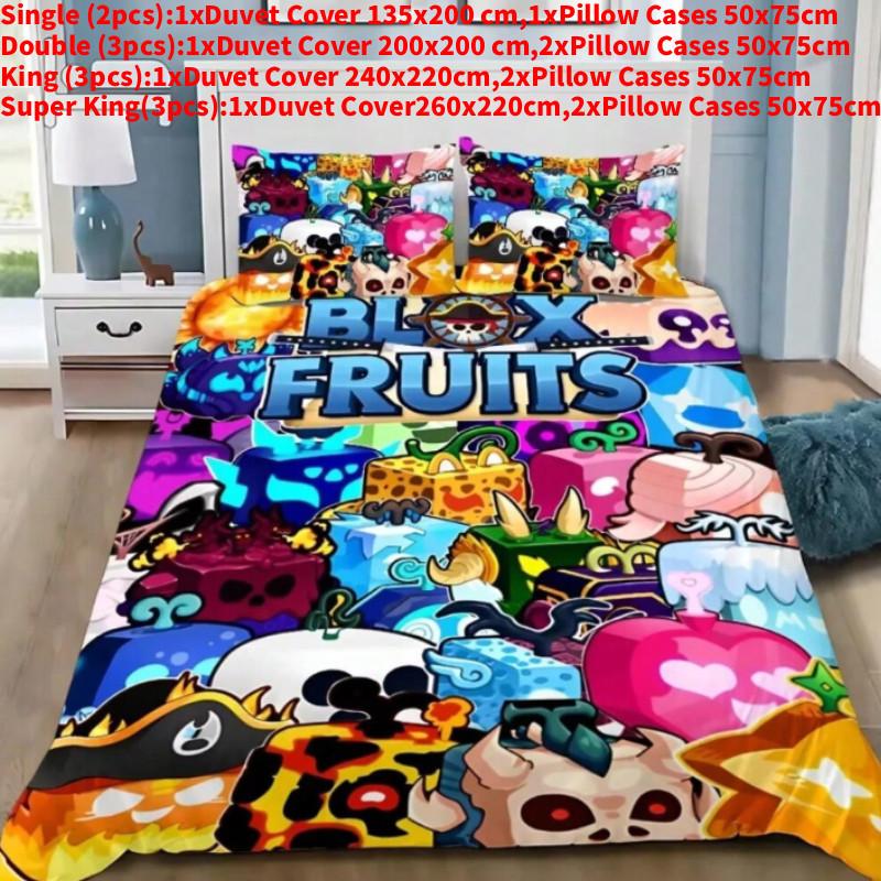 

B Blox Fruits Pattern Digital Print Bedding Set With Active Dyeing For Bed Style B,Single(135x200cm)
