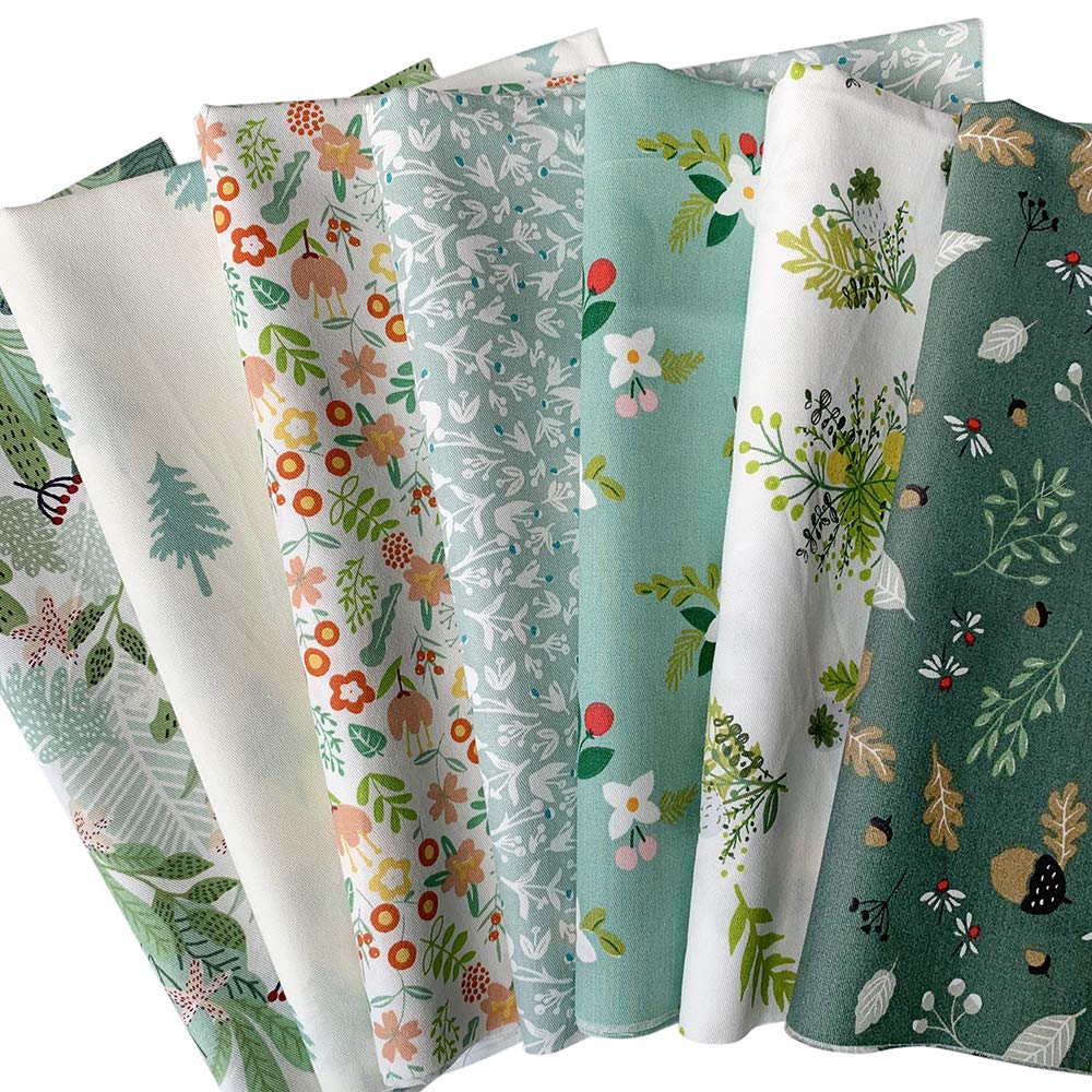 Floral Print Fabric 46x56cm Pine Cone for and Other Stylish 7-Piece Set, (Green, Pattern), Patchwork, Crafts, Crafts.