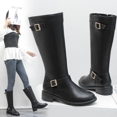 Fashion 2024 New Autumn Fashion Retro Women's Solid Color Double Buckle Decorative High Boots