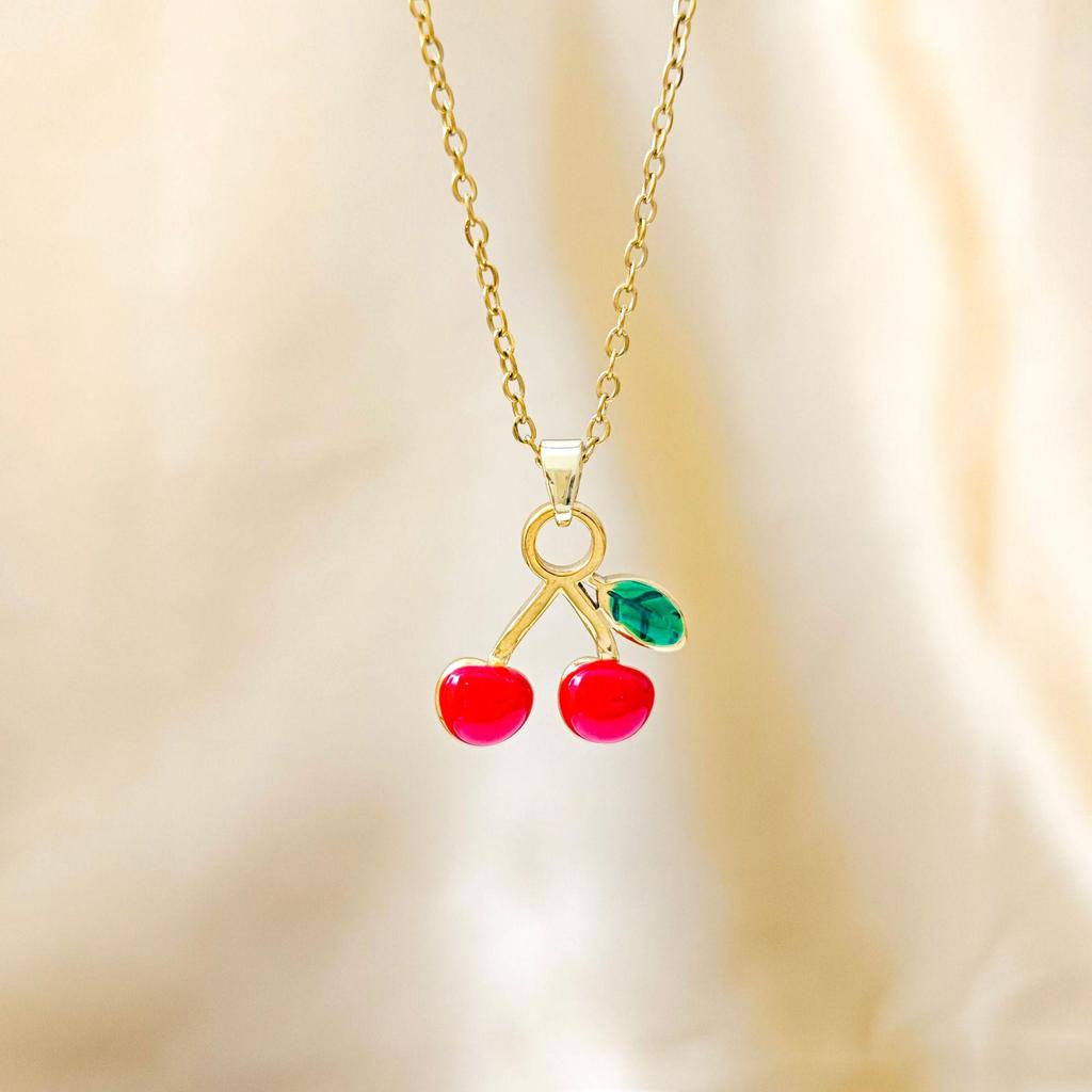 Exquisite Red Cherry Pendant Necklace - Women's Luxurious Summer Clavicle Accessory