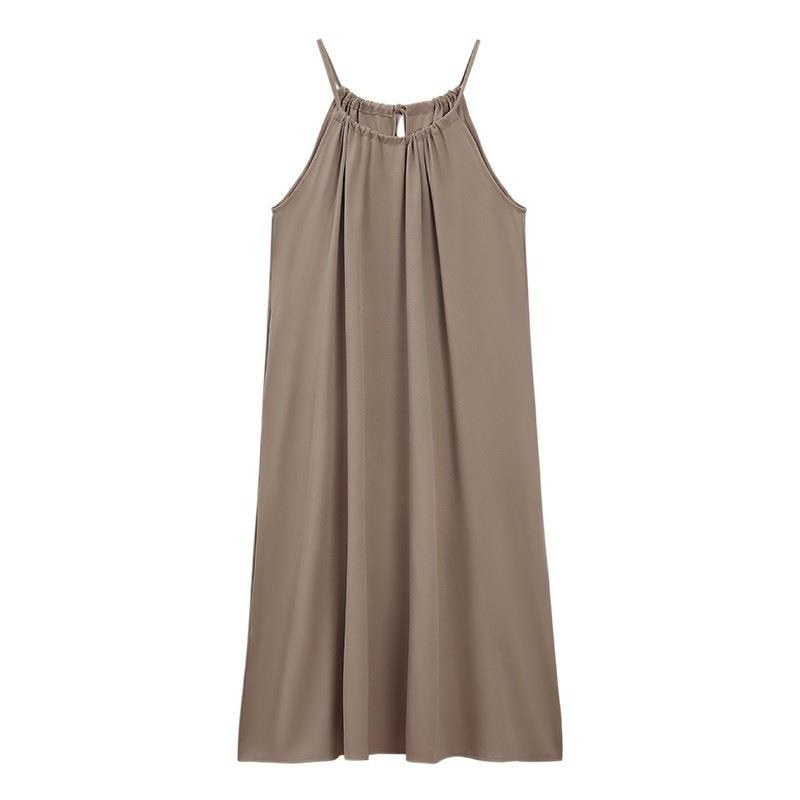 Vestido halter sin mangas para mujer, estilo veraniego, estilo playero, largo, con tirantes finos.