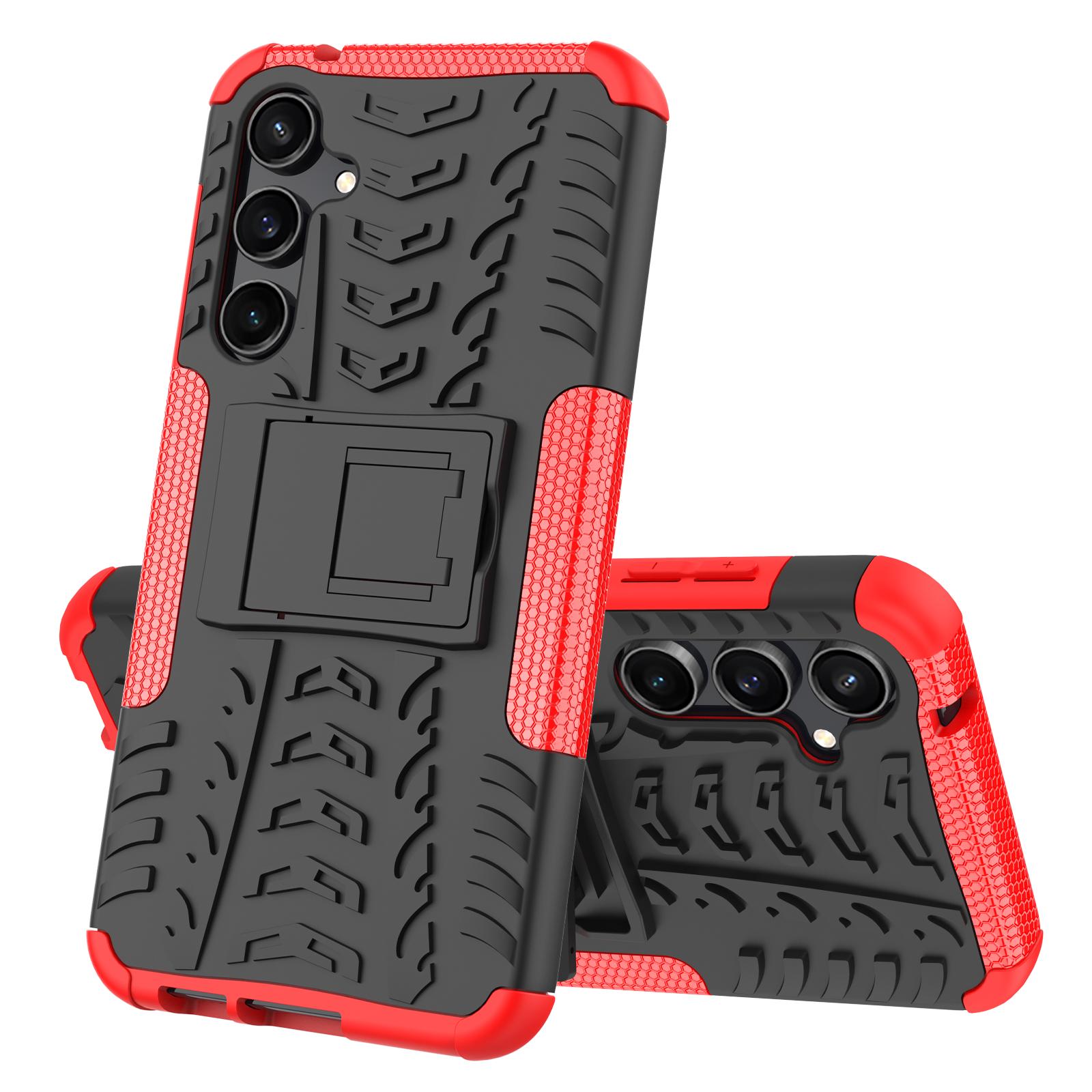 

For Samsung Galaxy S23 FE Case Cool Tyre Pattern PC+TPU Kickstand Cover Red