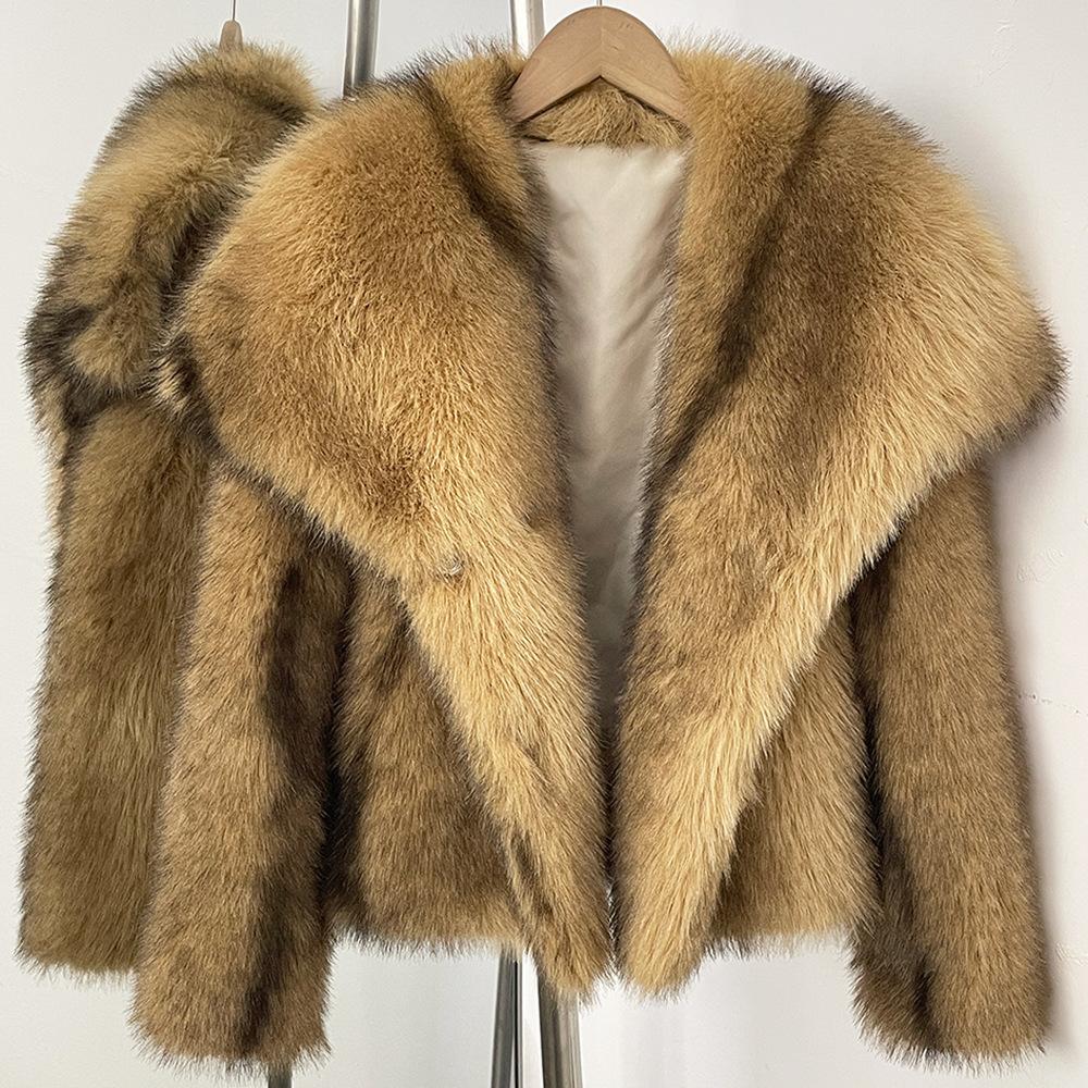 European and American winter new imitation fur coat women's clothing imitation fox hair short fashion striped large lapel coat