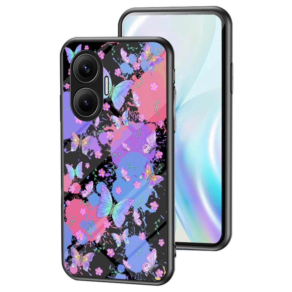 

For Xiaomi Poco F7 5G/Redmi Turbo 4 Pro 5G Case Butterfly Pattern TPU+Tempered Glass Protective Phone Cover Brilliant Butterfly