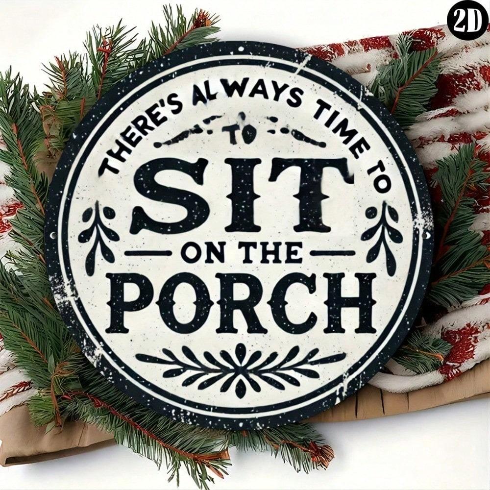 Vintage Metal Porch Plaque Round Wall Art Rustic Home Decor 7.8 Inch Retro Sign