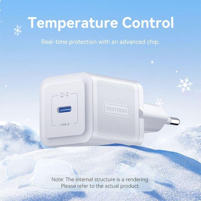 Chargeur Char pour prise UE, Type-C, 20W, GaN, câble USB-C vers Lightning, 1m - Vention (TZ-FEPWW0-EU-02) - Blanc