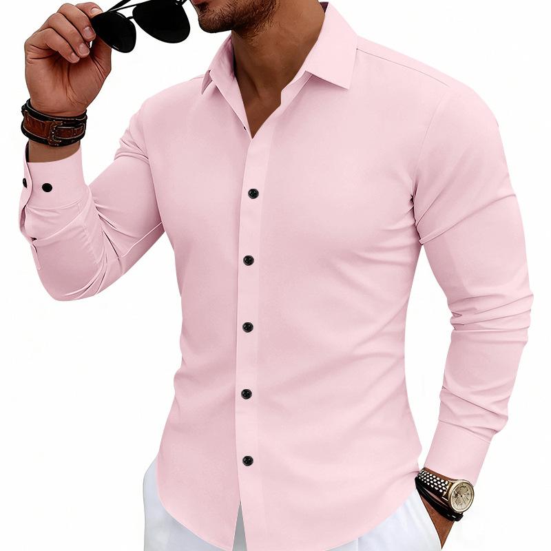 Men's Long Sleeve Stretch Shirt Slim Fit Button Down Collar Dress Shirt Business Work Shirt Casual Office Shirt
