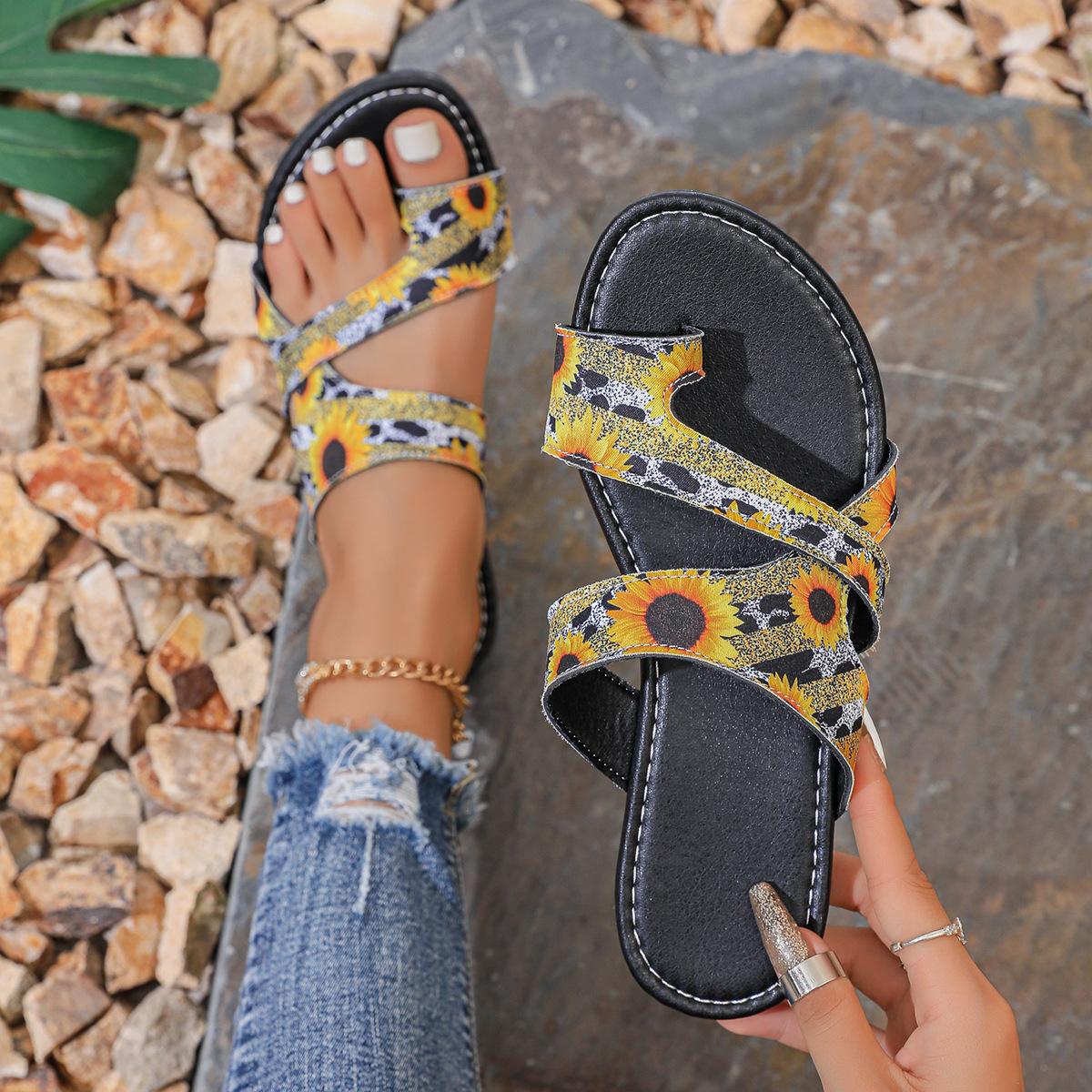 

Большие тапочки в этническом стиле, новые летние дышащие сандалии на плоской подошве с принтом для женщин 38