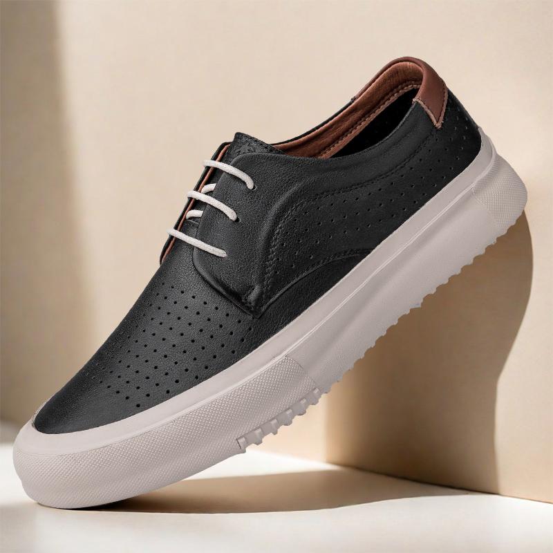 Fashion High Quality Leather Casual Shoes Massage Soles Hollow Breathable Men's Oxford Shoes White Versatile Men's Outdoor Sports Shoes