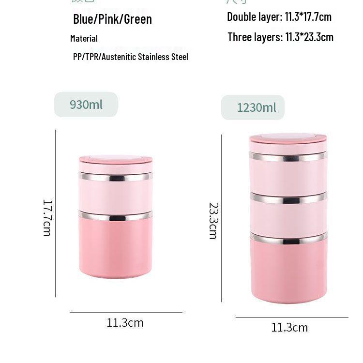 Multi-layer Insulated Stainless Steel Bento Lunch Box with Lid for Students & Office Workers