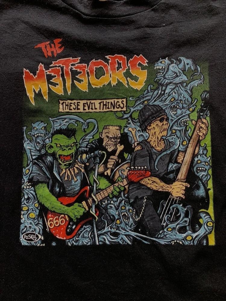 Редкая футболка The Meteors 90-х годов “These Evil Things” Черная футболка с коротким рукавом S-5XL Унисекс футболка S