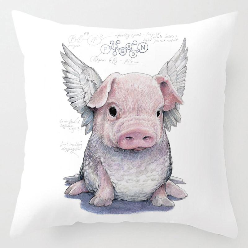 Children'S Room Decoration Cartoon Pillowcase Pet Animal Cushion Cover Rabbit Giraffe Lion Porcupine Bear Fox