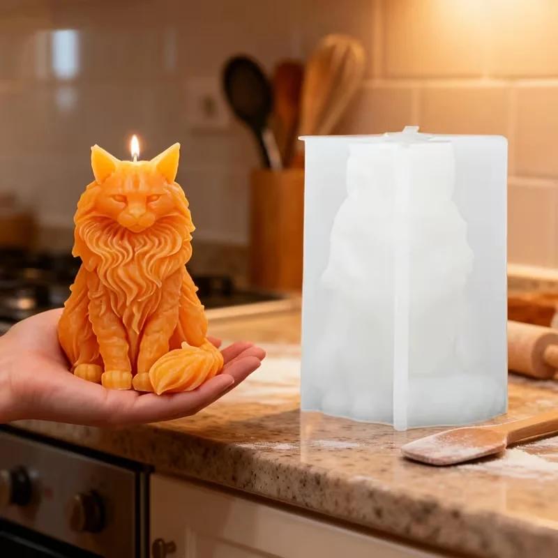 3D Sitting Cat Candle Silicone Mold DIY Cute Kitten Soap Gypsum Resin Handicraft Resin Cement Mold for Handmade Crafts