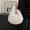 Luxury Soft Plush Half Moon Bag Faux Fur Fluffy Lady Handbags Female Winter Purse Party Clutch Bag Casual Tote Bag