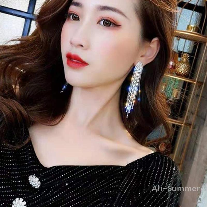 New Classic Crystal Earrings Ladies Exaggerated Long Earrings Tassels Rhinestone Earrings Fashion Ladies Korean Earrings Jewelry