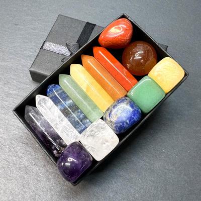 Natural Crystal Agate Jade Hexagonal Pillar Set - 7 Irregular Pieces In Gift Box