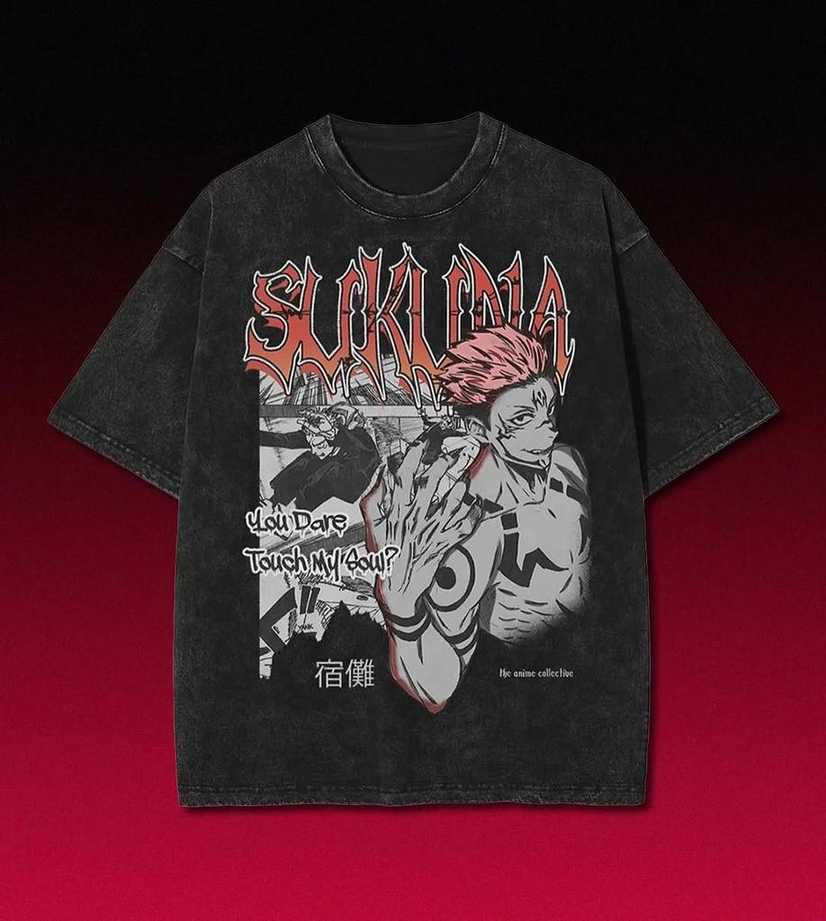 Camiseta Oversize Lavada Gráfica Y2K Jujutsu Kaisen Hombres Mujeres Casual Algodón Holgada Manga Corta Cómoda Algodón Ropa Femenina Masculina