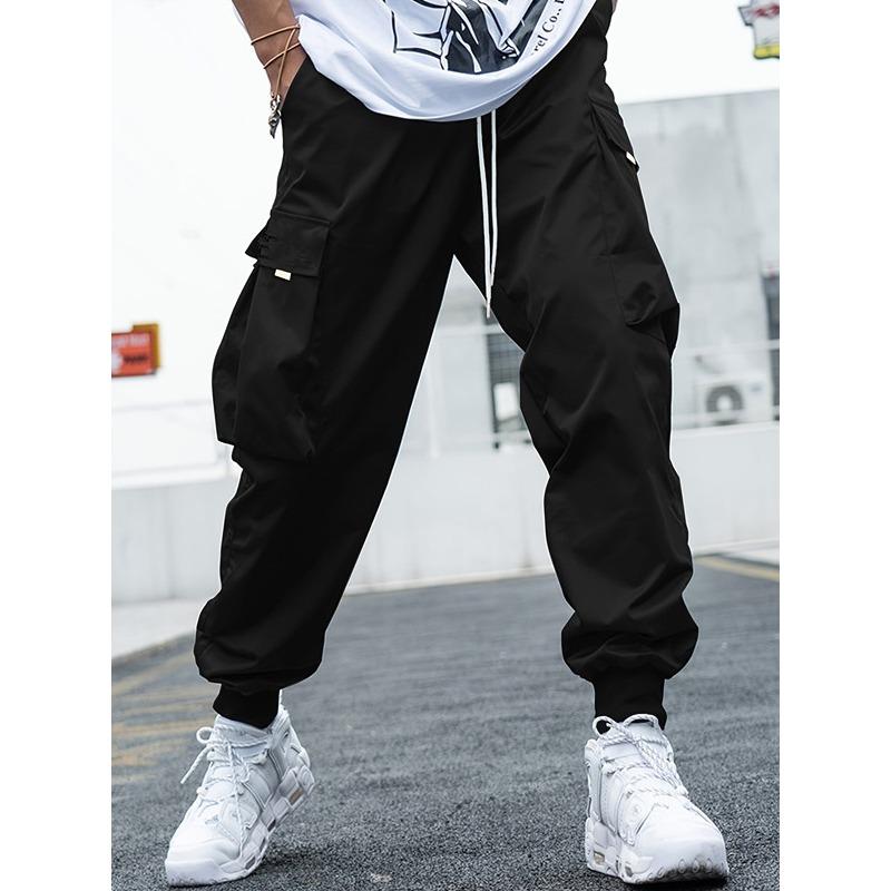 Mens High Street Cargo Jogger Pants Loose Fit Casual Autumn Trousers S чёрный