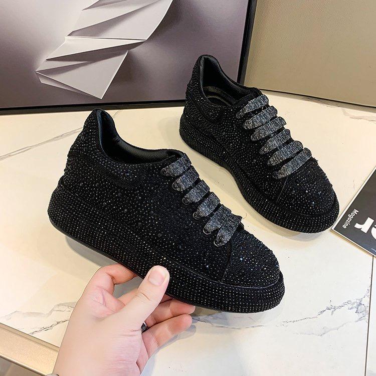 Fashion Autumn Spring Women Platform Shoes Rhinestones Thick-soled White Silver Shoes Shining Crystal Sneakers Trend Casual Sneakers