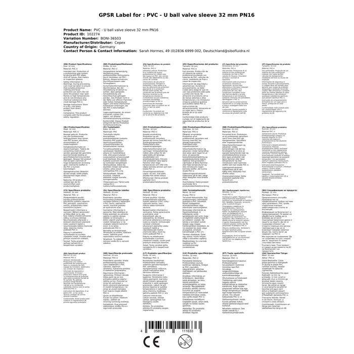 PVC Ball Valve 32mm PN16 - Valve for Swimming Pool, Pond, Aquaristics